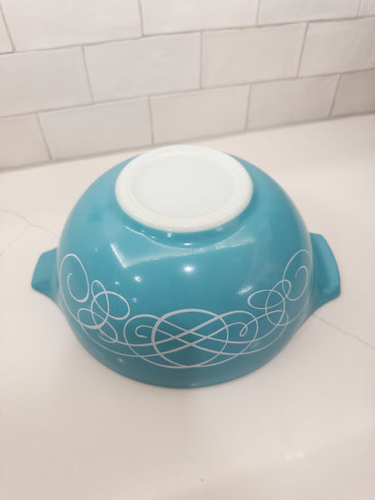 Vintage Pyrex 443 Turquoise Scroll Cinderella Mixing Bowl