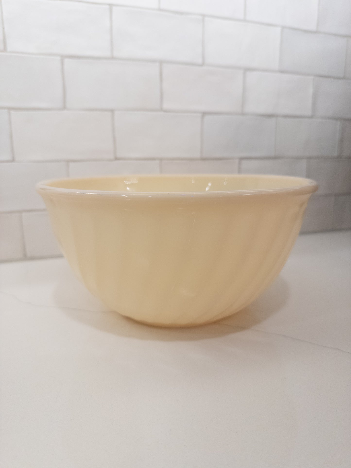 Vintage Fire King 9" Ivory Swirl Pattern Milk Glass Mixing Bowl