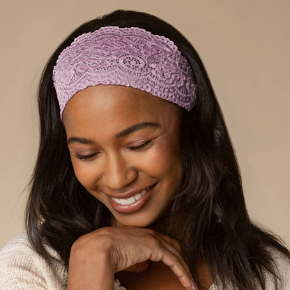 Wide Lace Elastic Headbands 2pc Set - Cherry Lacquer & Dusty Pink