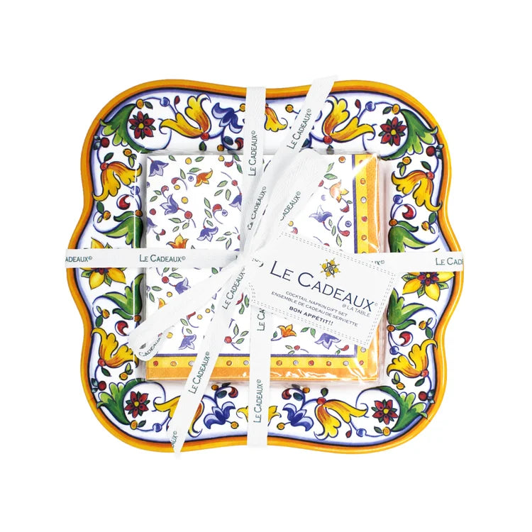 Capri Decorative Melamine Napkin Holder & Cocktail Napkins Gift Set