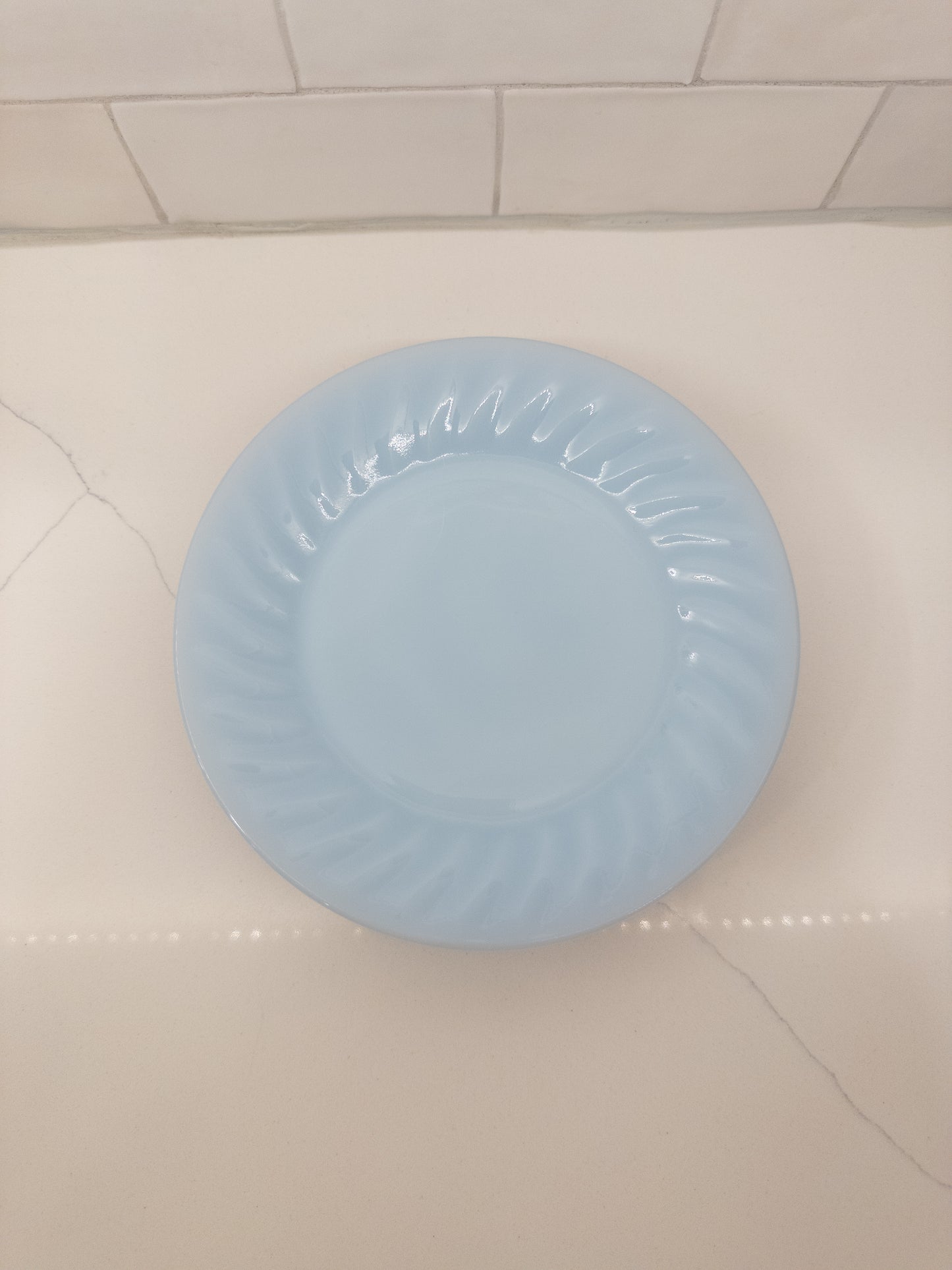 S/4, Vintage Fire King Azurite Delphite 7 1/2" Swirl Plates