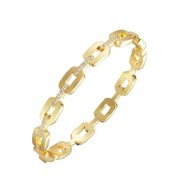 Gold Chain Link w/ Crystals Bangle Bracelet