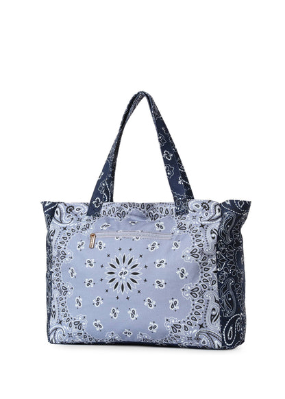 Bailey Light Blue/Navy Bandana Print Canvas Tote