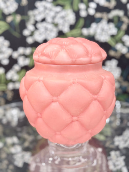 Vintage Consolidated Glass Florette Quilted Satin Pink Biscuit Jar w/ Lid