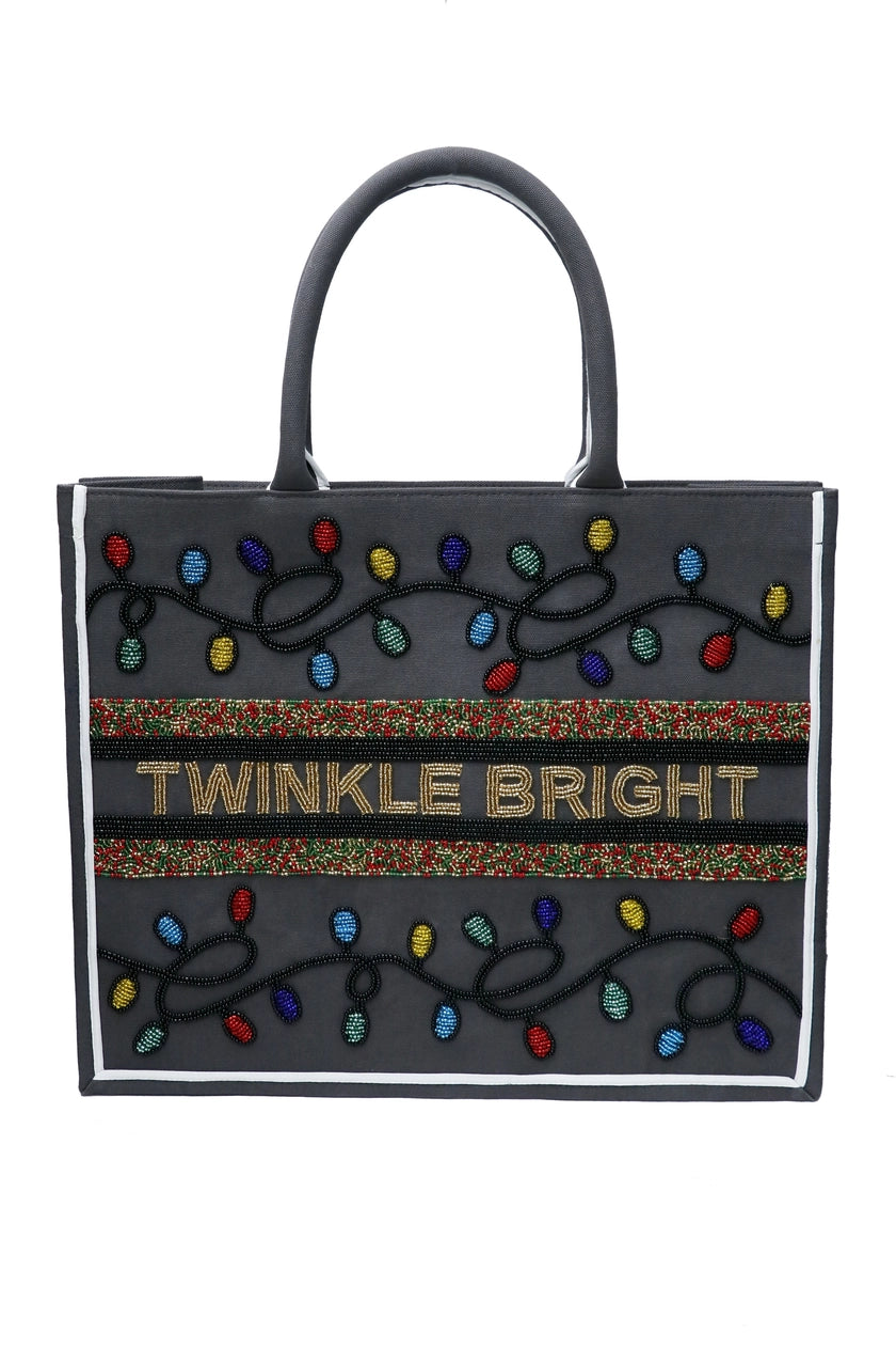 Twinkle Bright W/ Lights Large Grey Beaded Tote