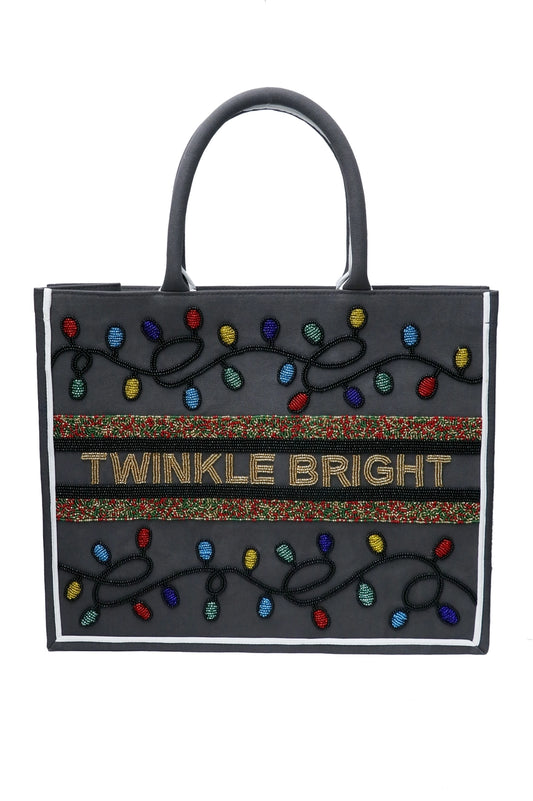 Twinkle Bright W/ Lights Large Grey Beaded Tote