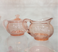 Vintage Heisey Yeoman Pink Glass Creamer and Lidded Sugar Bowl