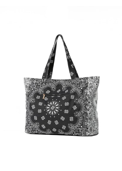 Bailey Black/White Bandana Print Canvas Tote