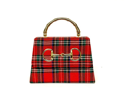 Red Plaid Lulu with Gold Bamboo Handle, Gold Charms