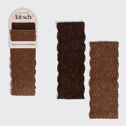 Wide Lace Elastic Headbands 2pc Set - Mocha & Chocolate