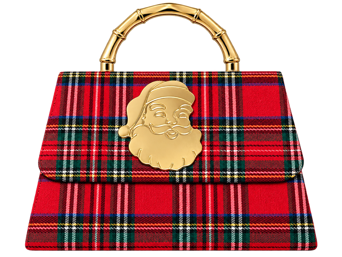 Red Plaid Lulu with Gold Bamboo Handle, Gold Charms