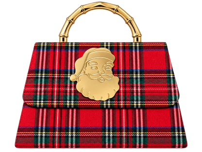Red Plaid Lulu with Gold Bamboo Handle, Gold Charms