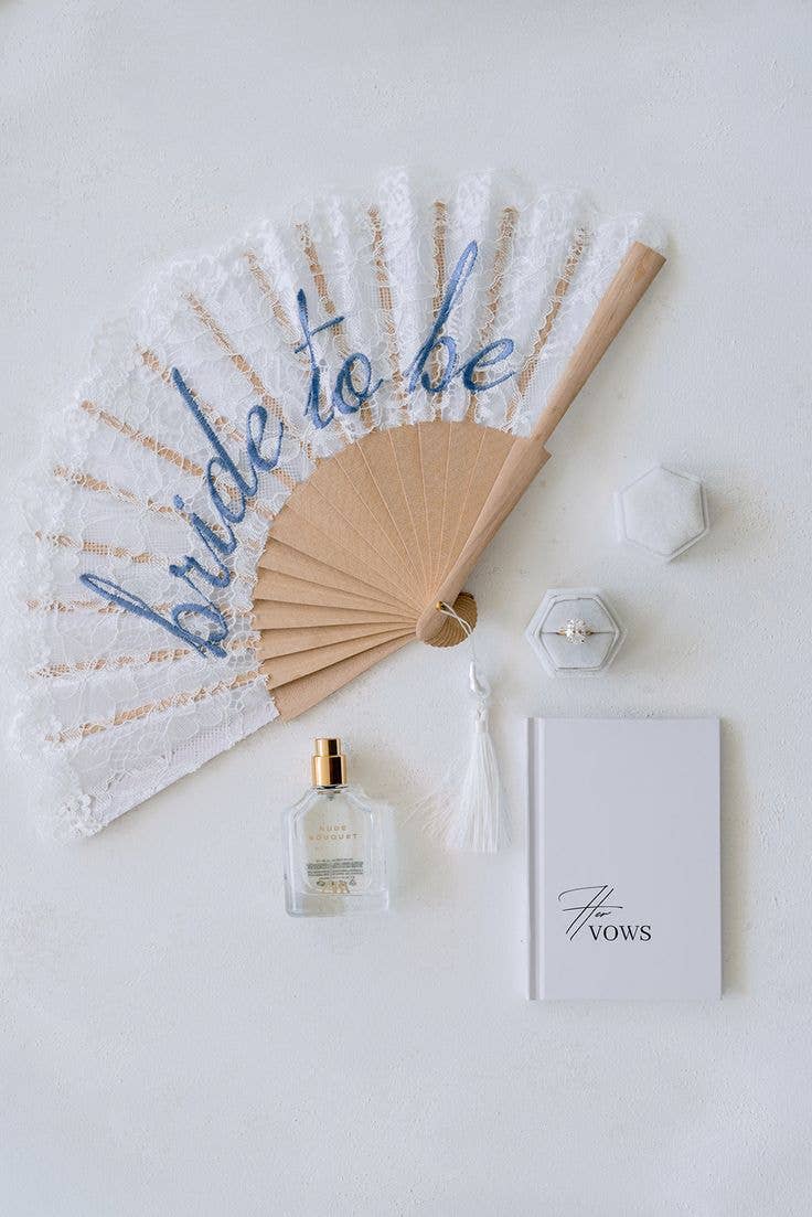 White Lace Bride to Be Folding Fan