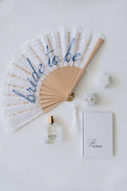 White Lace Bride to Be Folding Fan