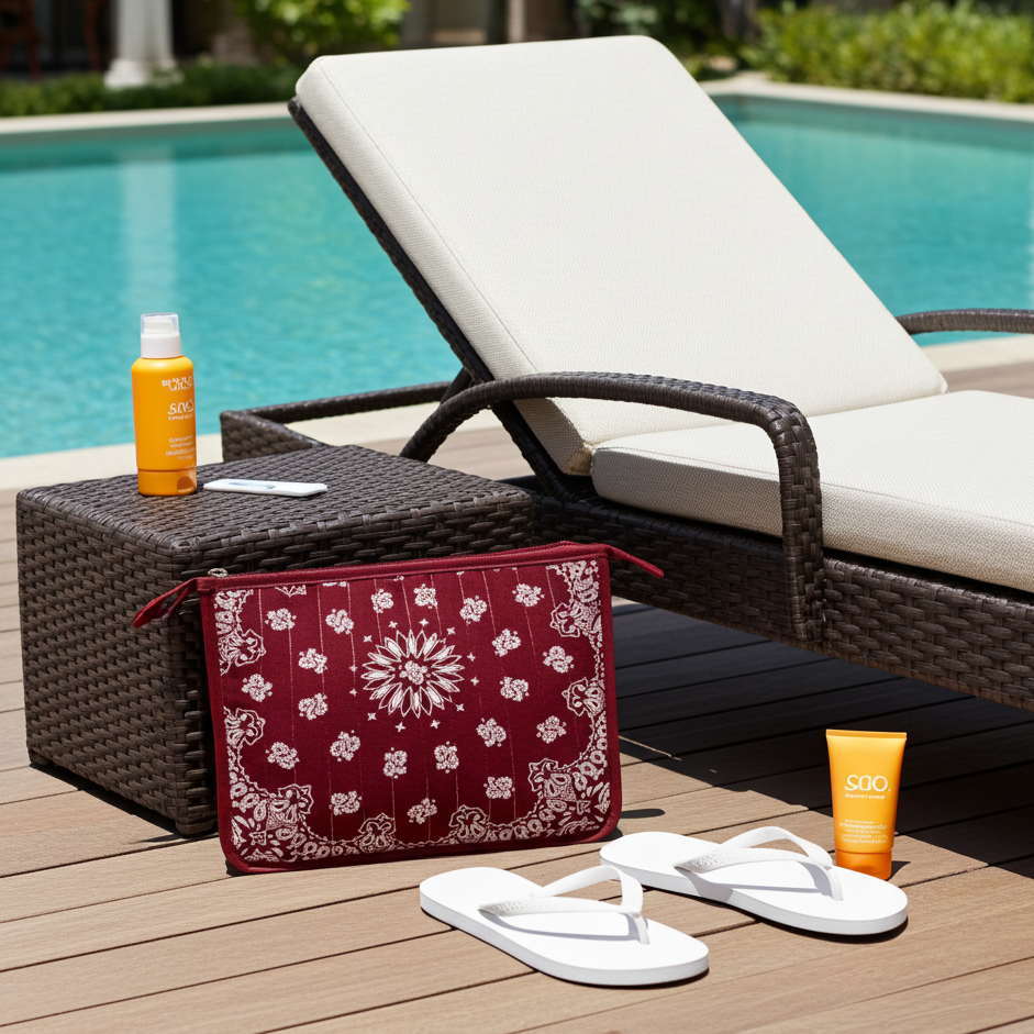 Beau Burgundy Bandana Print Pouch