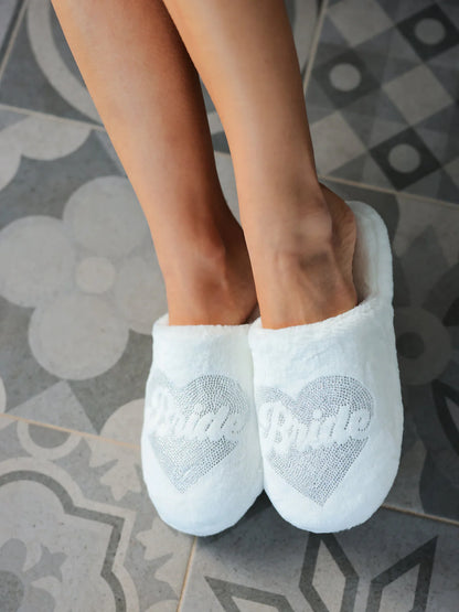 Ivory "Bride" Heart Slippers