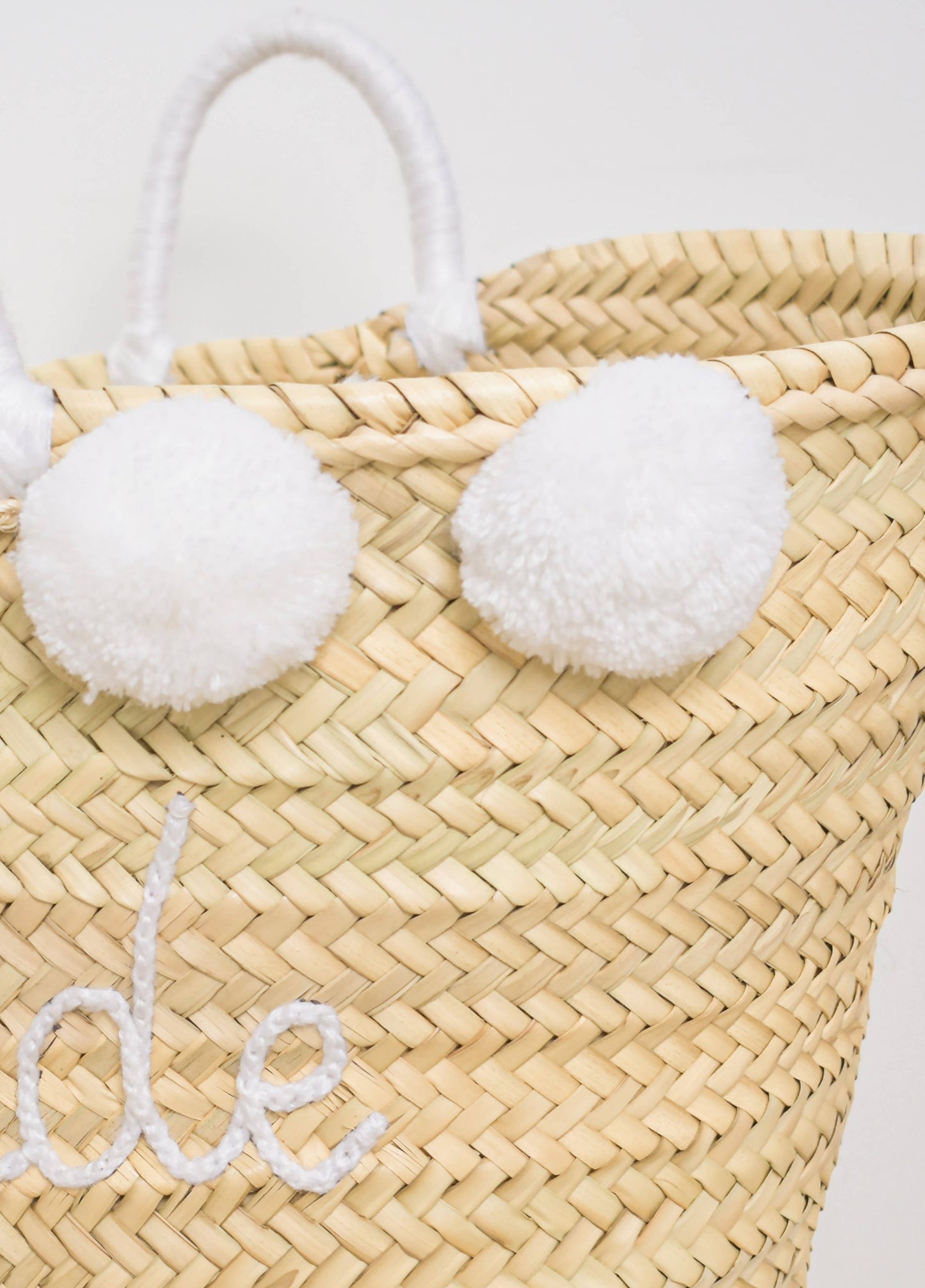'Bride' Straw Tote with Pom-Poms for Weddings