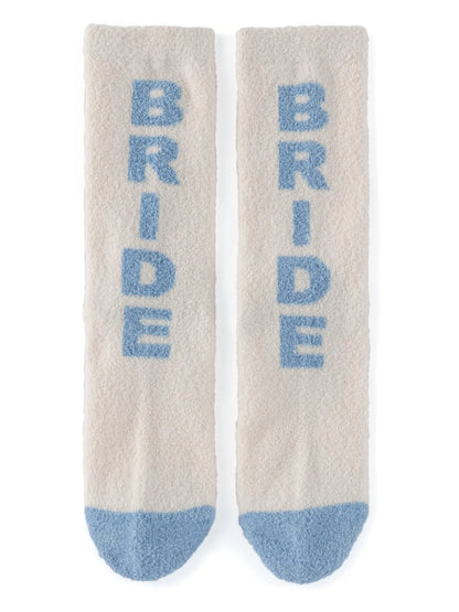 Blue "Bride" Ivory Fuzzy Socks