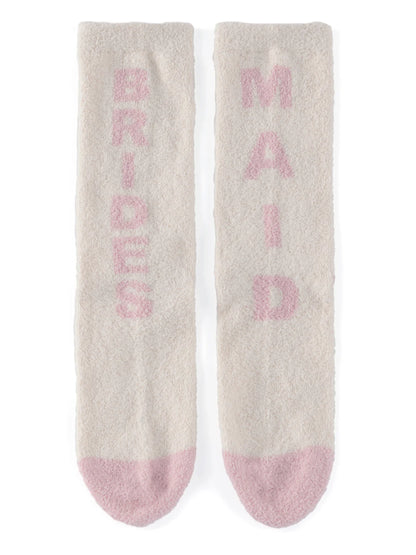 Pink "Bridesmaid" Ivory Fuzzy Socks