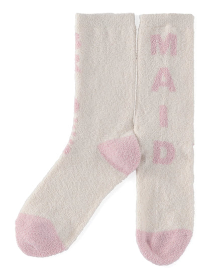 Pink "Bridesmaid" Ivory Fuzzy Socks
