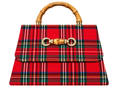 Red Plaid Lulu with Gold Bamboo Handle, Gold Charms