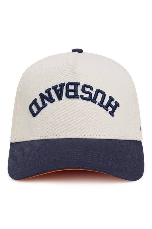 Husband Collegiate Trucker Hat, Cream/Navy