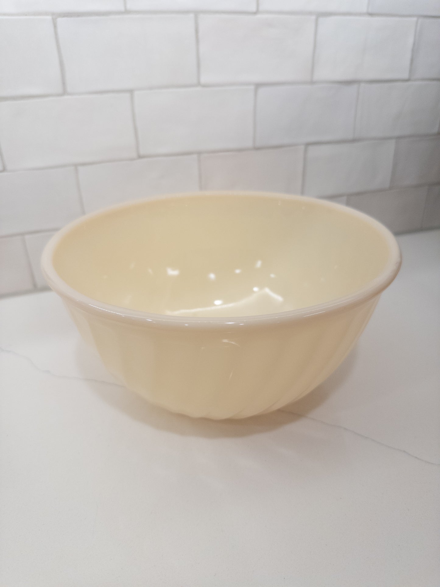 Vintage Fire King 9" Ivory Swirl Pattern Milk Glass Mixing Bowl
