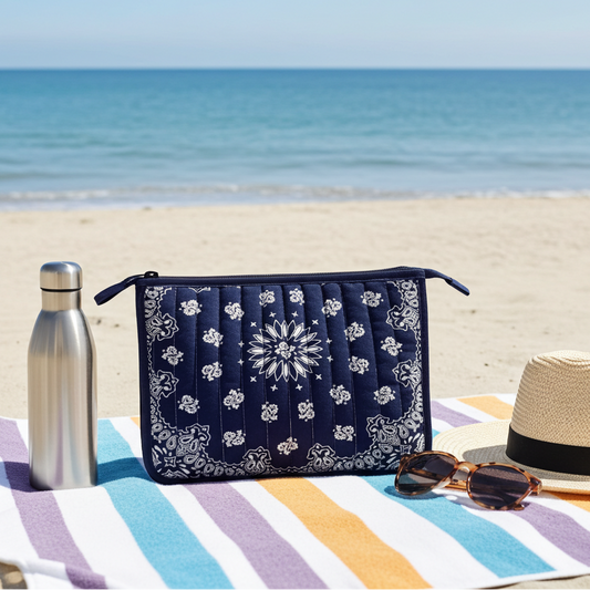 Beau Navy Bandana Print Pouch