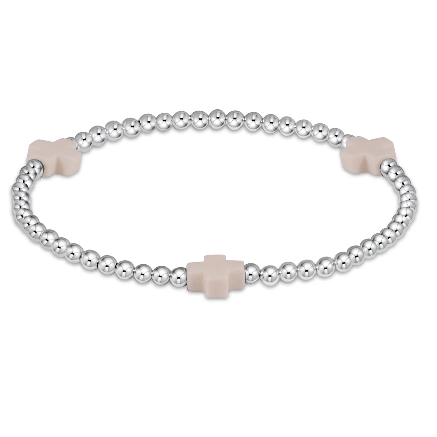 Signature Cross Sterling Pattern 3mm Bead Bracelet - Off-White