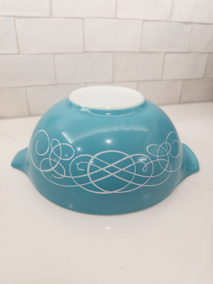 Vintage Pyrex 443 Turquoise Scroll Cinderella Mixing Bowl
