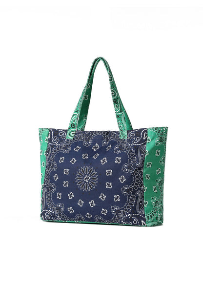 Bailey Navy/Green Bandana Print Canvas Tote