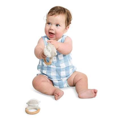 Knitted Rattle with Natural Wood Grip Ring