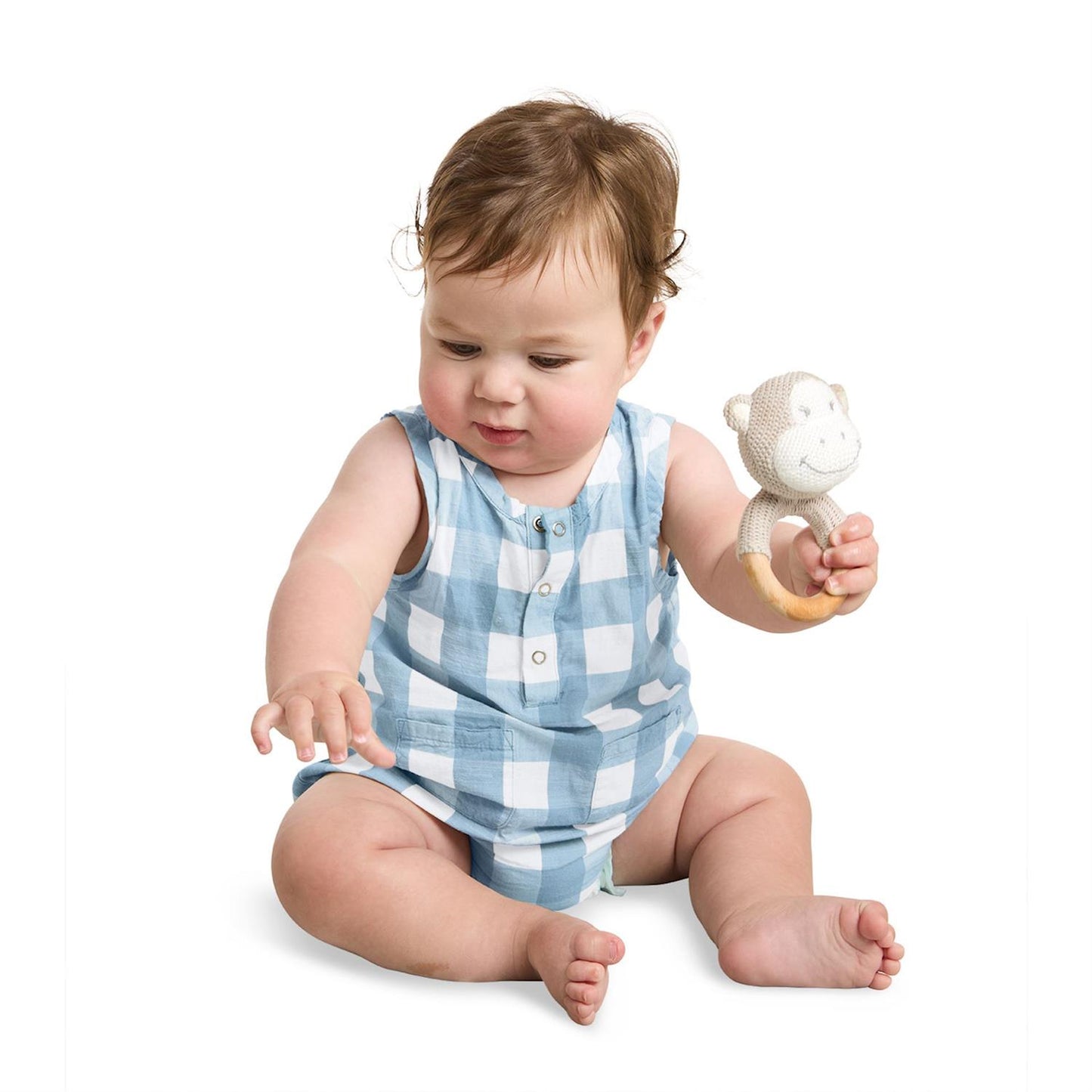 Knitted Rattle with Natural Wood Grip Ring