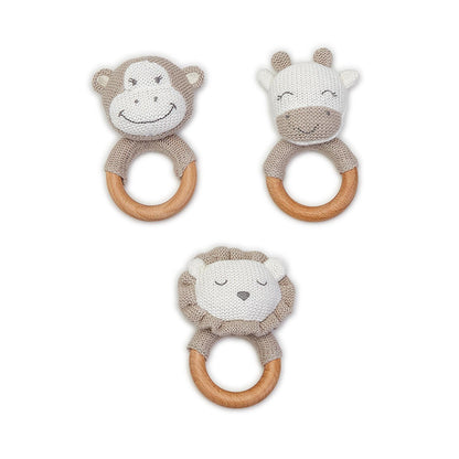 Knitted Rattle with Natural Wood Grip Ring