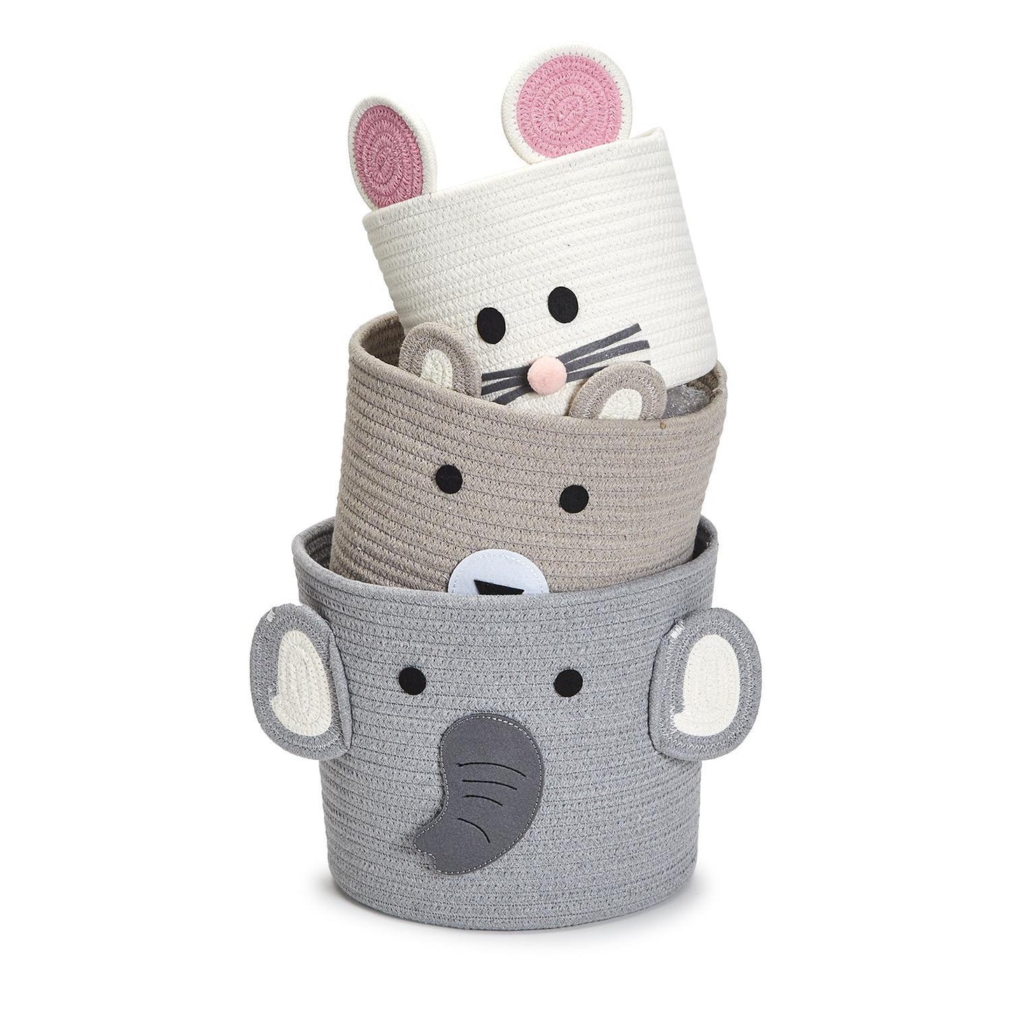 Animal Hand-Crafted Rope Baskets with Applique