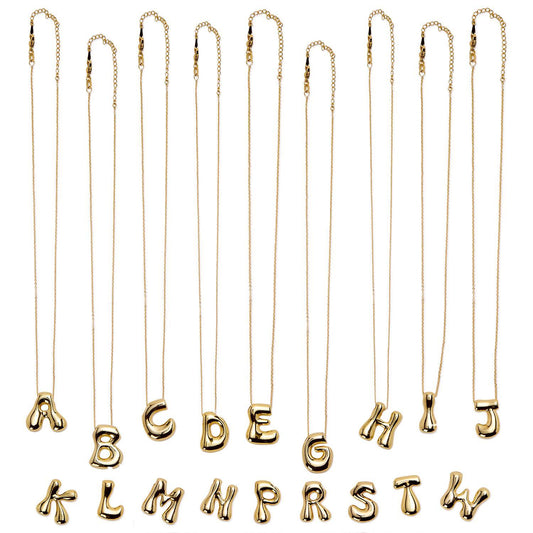 Gold Bubble Initial Letter Necklace