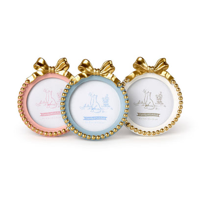 Golden Bow 4" x 4" Round Photo Frame