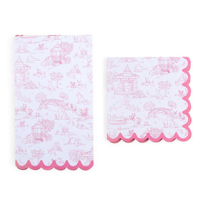 Pink Animal Toile Paper Cocktail Napkin with Scalloped Edge