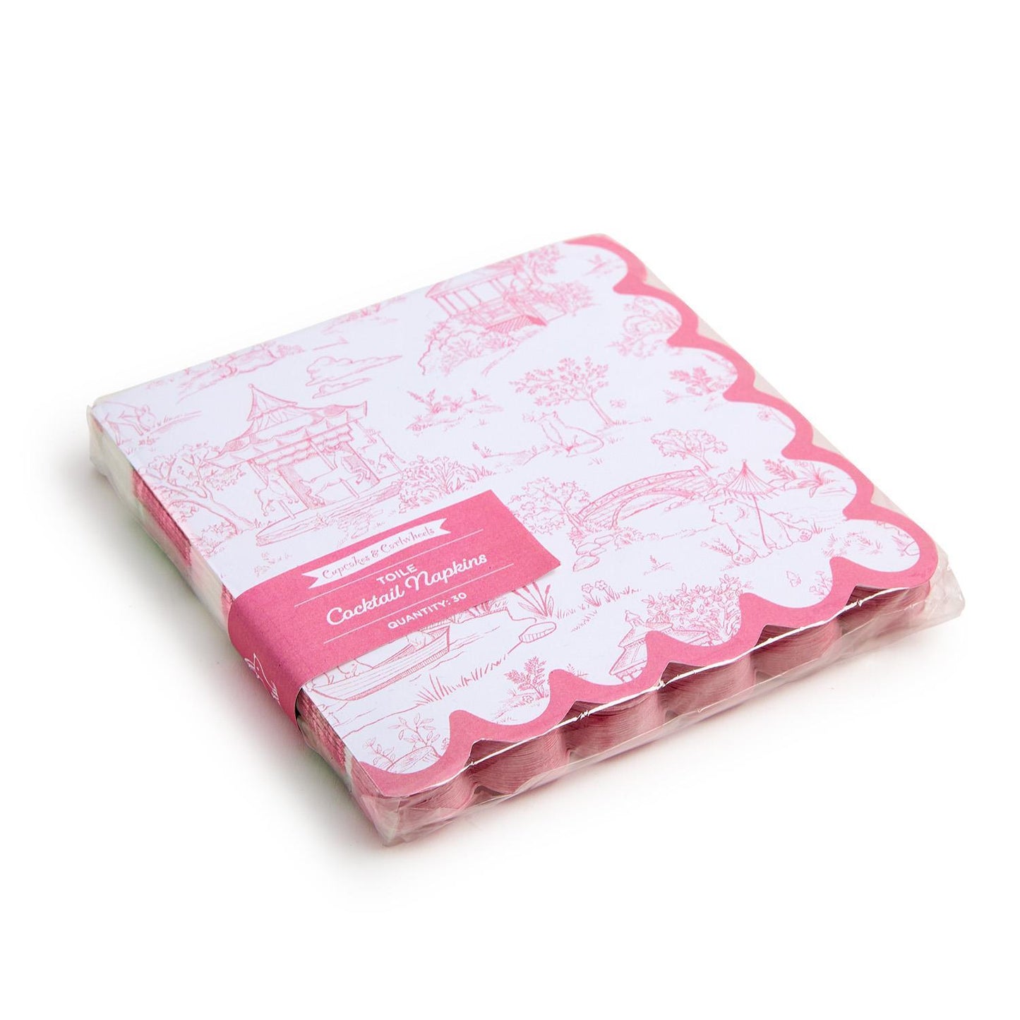Pink Animal Toile Paper Cocktail Napkin with Scalloped Edge