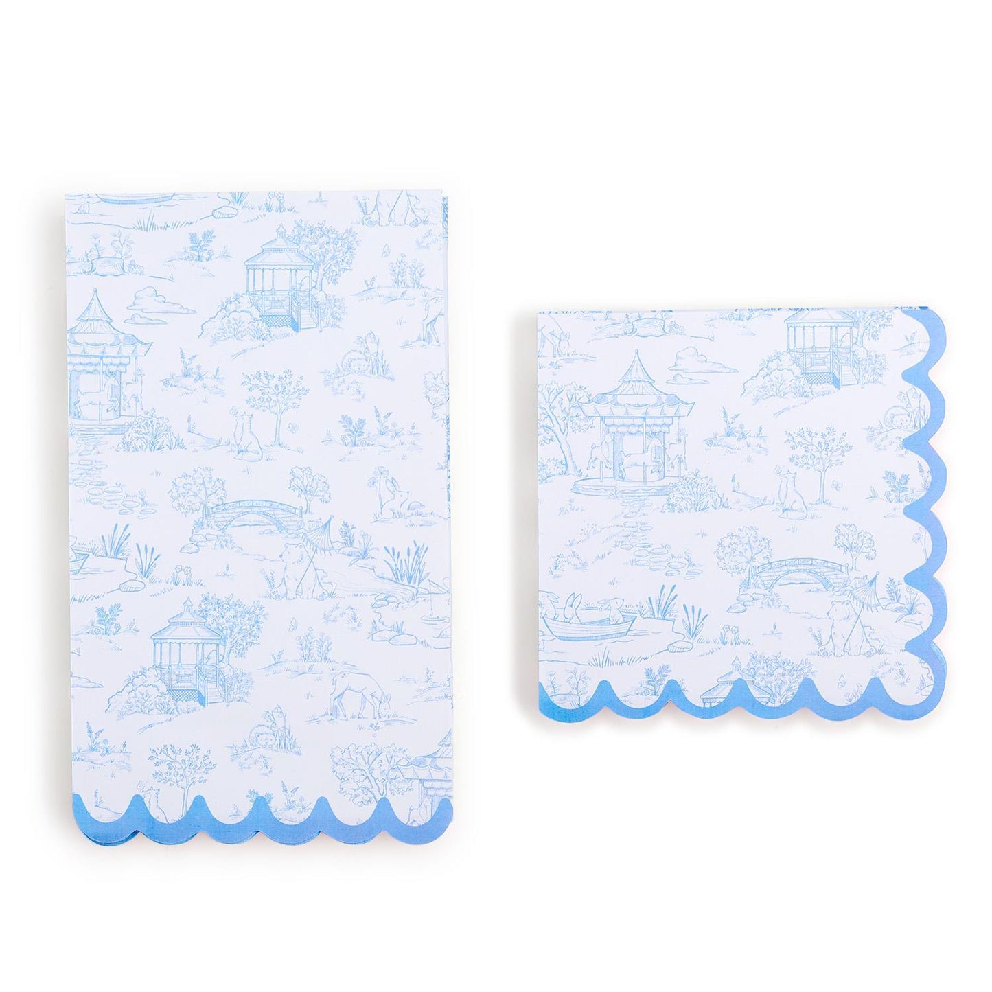 Blue Animal Toile Paper Guest Napkin with Scalloped Edge