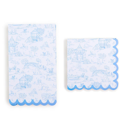 Blue Animal Toile Paper Guest Napkin with Scalloped Edge