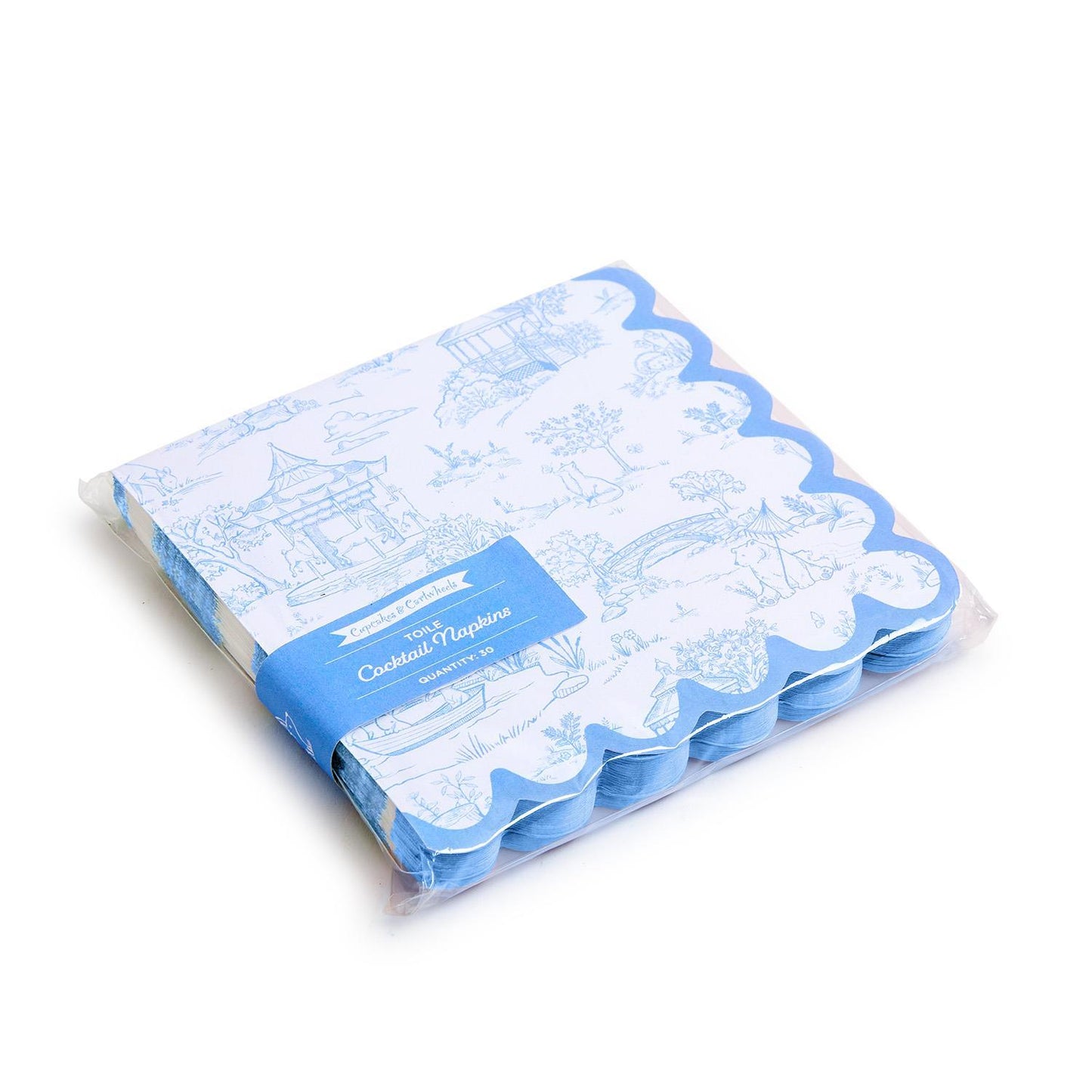 Blue Animal Toile Paper Cocktail Napkin with Scalloped Edge
