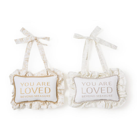 You Are Loved Beyond Measure Embroidered Ruffle Pillow Door Hanger Décor