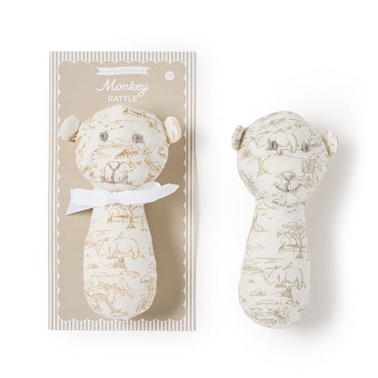 Safari Toile Pattern Monkey Rattle on Gift Card