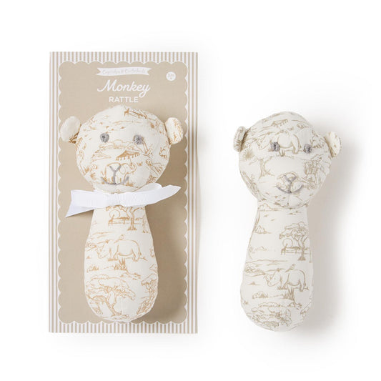 Safari Toile Pattern Monkey Rattle on Gift Card