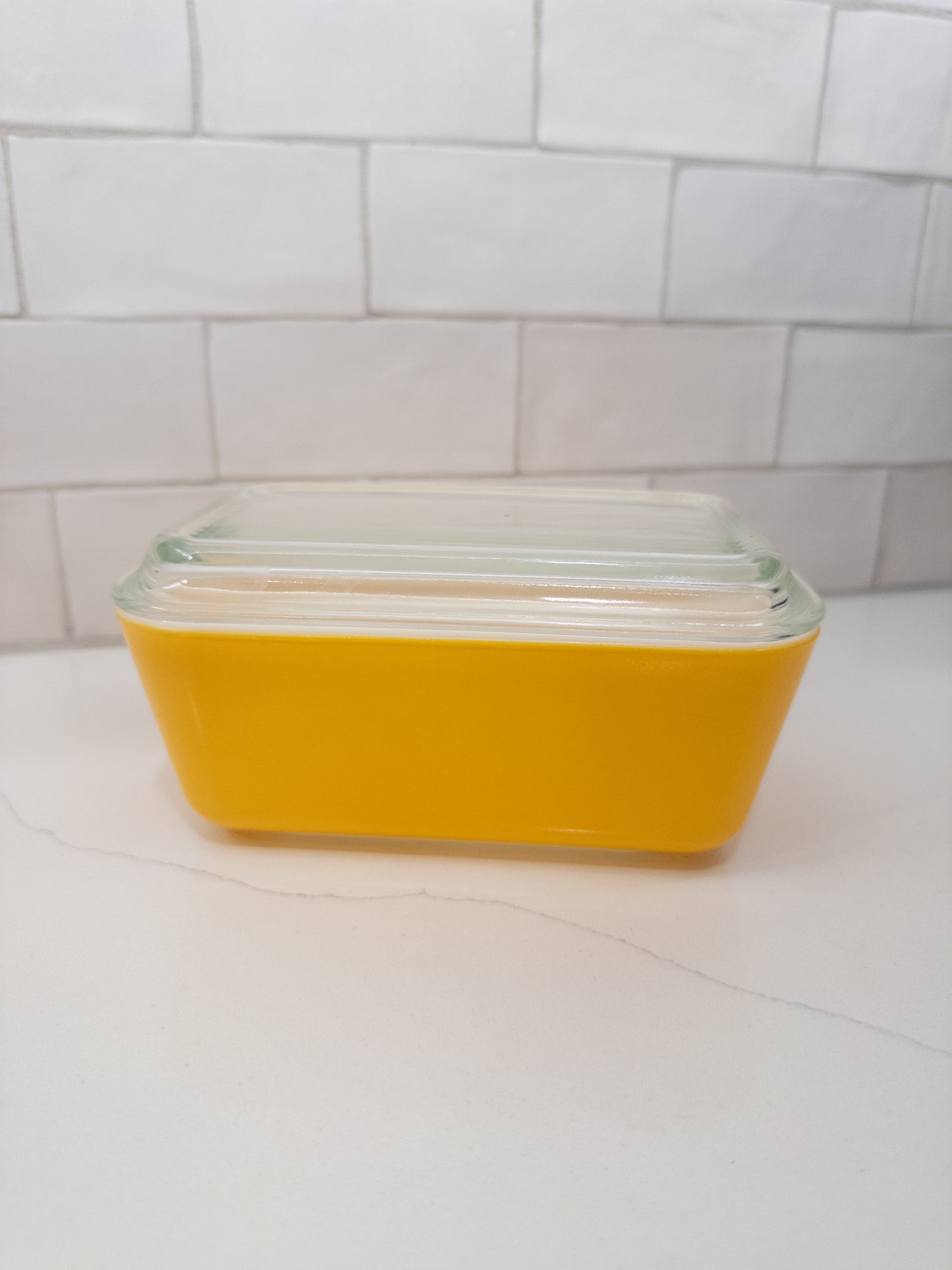 Vintage Pyrex 502 Yellow Refrigerator Dish w/ Lid