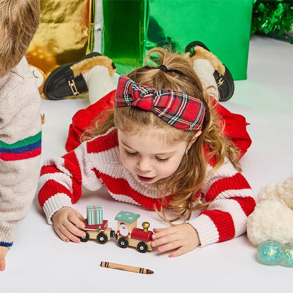 Here Comes Santa 3 Pc Hand-Crafted Wooden Magnetic Train Set in Gift Box