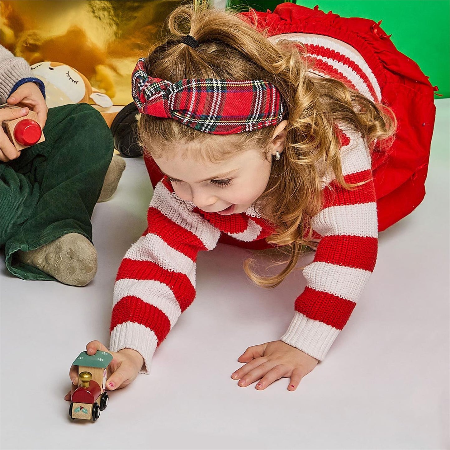 Here Comes Santa 3 Pc Hand-Crafted Wooden Magnetic Train Set in Gift Box
