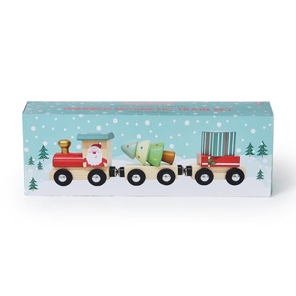 Here Comes Santa 3 Pc Hand-Crafted Wooden Magnetic Train Set in Gift Box