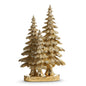 Three gold resin spruce trees on a single base, 16 inch tabletop Christmas decor